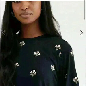 ASOS mini embroidered floral peplum long sleeve black top Y2K 90s Sz L XL Cotton